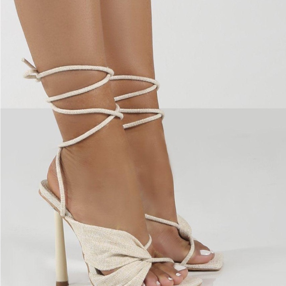 SOIRÉE Linen Natural Cream Strappy Heels